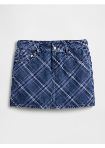 Kadın Koyu Mavi Denim Kareli Mini Etek fiyatları