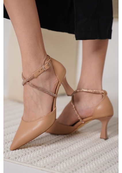 Fiona Taşlı Kadın Nude Topuklu Ayakkabı