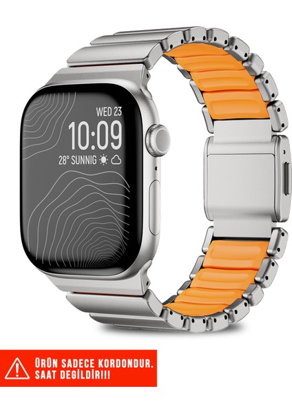 Apple Watch 4/5/6/7/8/9/10/se 44MM/45MM ve Seri 10/11 46MM Uyumlu Titanyum Silikon Kordon