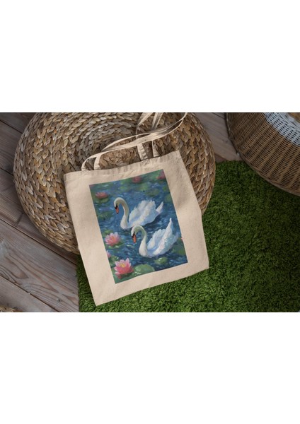 Pembe Lotus Çiçeği Kuğu Tote Çanta - Sevimli Tote Çanta, Estetik Tote Çanta, Tote Çanta, Alışveriş Çantası, Kitap Çantası, Kuğu Çanta, Estetik Tote Çanta fiyatları