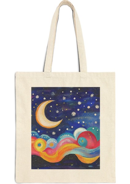 Dönen Ay Tote Çantası - Estetik Tote Çanta, Şirin Tote Çantalar, Kanvas Çanta, Kanvas Tote Çanta, En Iyi Tote Çantalar, Tote Çanta, Kitap Çantası, Alışveriş Çantası fiyatları
