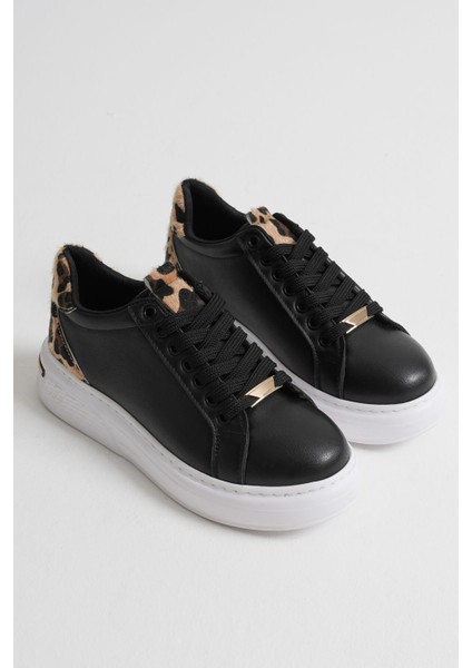 Vega Leopar Detaylı Siyah Kadın Spor Ayakkabı