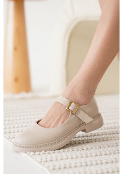 Briana Bej Rugan Toka Detaylı Mary Jane Ayakkabı modelleri
