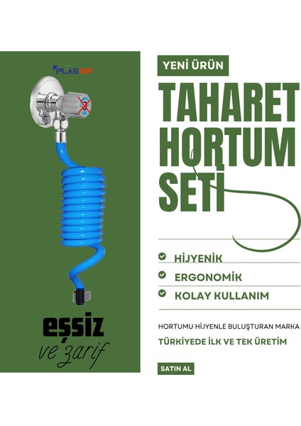 Spiral Taharet Musluğuna Uyumlu 3/8 Rekor Bağlantılı Taharet Hortumu ve Banyo Wc Yıkama 1.5 Metre Setler