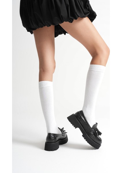 Mina Kadın Günlük Siyah Kroko Baskılı Loafer Ayakkabı