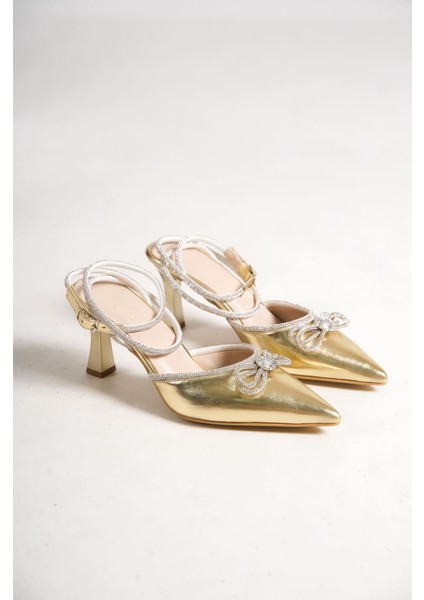 Irina Kadın Altın Taşlı Topuklu Ayakkabı
