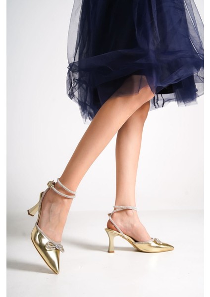 Irina Kadın Altın Taşlı Topuklu Ayakkabı