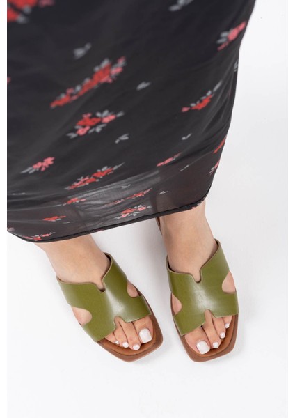 Fergei Haki Yeşili Hakiki Deri Terlik