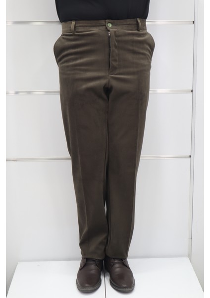 Fistan Store Erkek Fitilli Yüksek Bel Rahat Kesim Yandan Cepli Boru Paça Büyük Beden Kışlık Kadife Pantolon