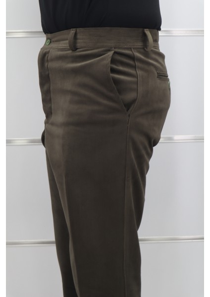 Fistan Store Erkek Fitilli Yüksek Bel Rahat Kesim Yandan Cepli Boru Paça Büyük Beden Kışlık Kadife Pantolon modelleri