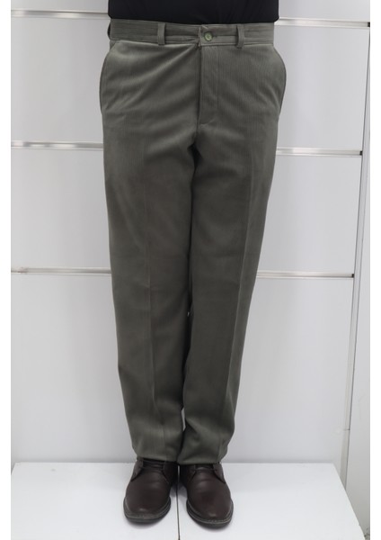 Fistan Store Erkek Fitilli Yüksek Bel Rahat Kesim Yandan Cepli Boru Paça Büyük Beden Kışlık Kadife Pantolon