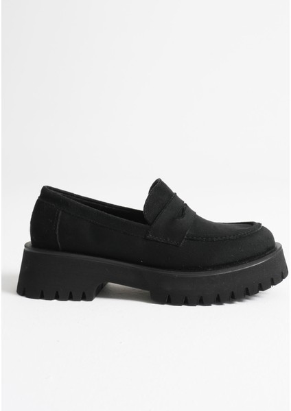 Noir Kadın Günlük Siyah Süet Loafer Ayakkabı