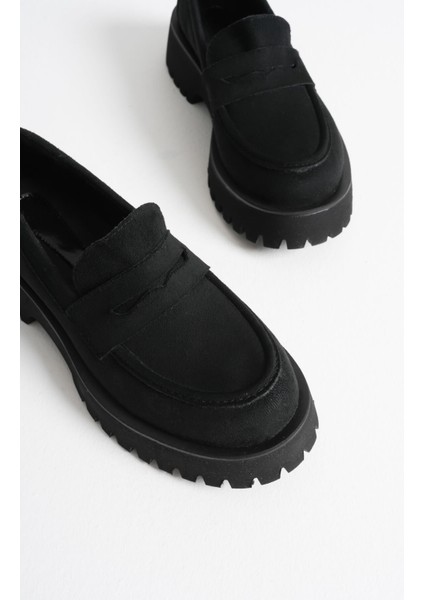 Noir Kadın Günlük Siyah Süet Loafer Ayakkabı modelleri