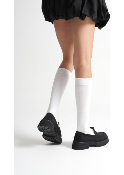 Noir Kadın Günlük Siyah Süet Loafer Ayakkabı