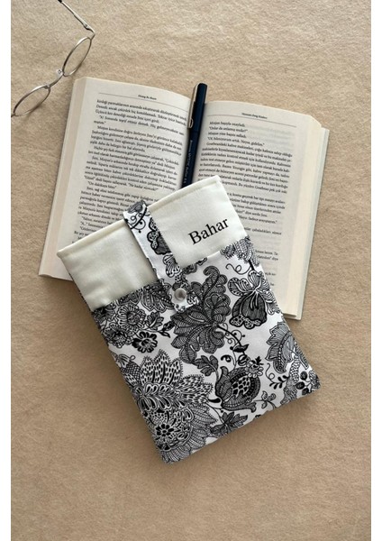 Isminize Özel Cepli Keten Kitap Kılıfı Kitap Sever Hediyesi