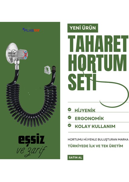Spiral Taharet Musluğuna Uyumlu 3/8 Rekor Bağlantılı Taharet Hortumu ve Banyo Wc Yıkama 120 cm Setler