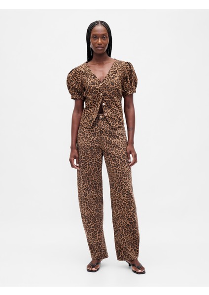 Kadın Kahverengi High Rise Barrel Jean Pantolon