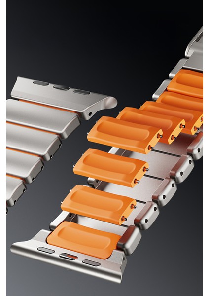 Apple Watch 4/5/6/7/8/9/10/se 44MM/45MM ve Seri 10/11 46MM Uyumlu Titanyum Silikon Kordon modelleri