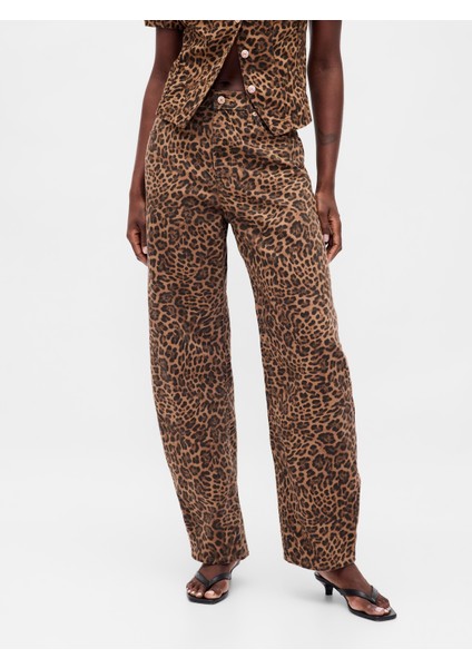 Kadın Kahverengi High Rise Barrel Jean Pantolon indirimleri