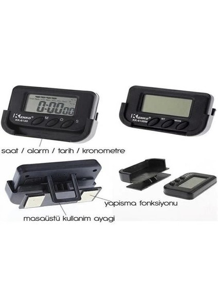 Ev ve Araç Tipi Dijital Saat Kronometreli Alarmlı Pilli Saat