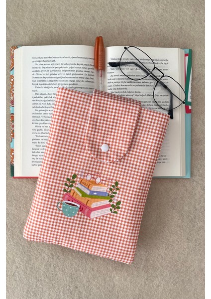 Baskılı Turuncu Pötikare Kitap Kılıfı Kitap Sever Hediyesi