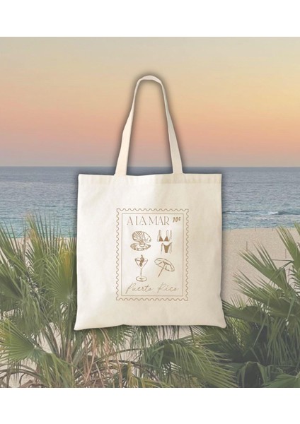 Plaj Bekarlığa Veda Tote Çantası, El Çizimi Tasarım (Pamuklu Veya Kanvas)