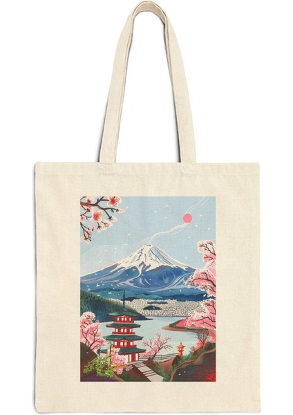 Rahat Fuji Dağı Japonya Tote Çantası - Estetik Tote Çantalar, Şirin Tote Çantalar, Alışveriş Çantası, Kitap Çantası fiyatları