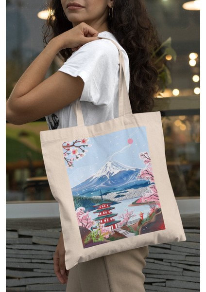 Rahat Fuji Dağı Japonya Tote Çantası - Estetik Tote Çantalar, Şirin Tote Çantalar, Alışveriş Çantası, Kitap Çantası modelleri
