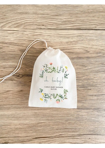 Çiçekli Muslin Hediye Çantası, Bebek Duş Partisi (Kişiselleştirilmiş Boyutlar)