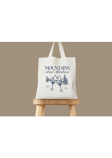 Dağ Tote Çantası, Pamuklu Kanvas Kayak Hediyesi (Kişiselleştirilmiş, 2 Boyut)