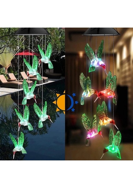 Buğz Solar LED Işıklı Kuşlu Bahçe Dekoru 6 Ledli,renkli Işık