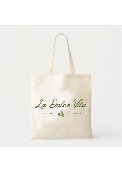 Avrupa Tatil Tote Çantası - La Dolce Vita Pamuklu Kanvas