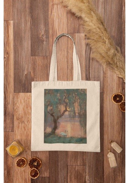 Ethereal Swan Tote Çanta - Estetik Tote Çanta, Kuğu Tote Çanta, Kanvas Çanta, Alışveriş Çantası, Hediye Tote Çanta, Estetik Tote Çanta, Sevimli Tote Çanta