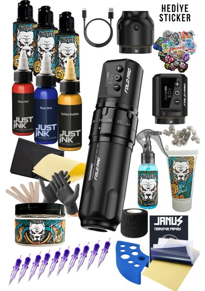 Mast Fold Pro Çift Bataryalı Dövme Makinesi Seti | Şarjlı Kablosuz Profesyonel Dövme Seti