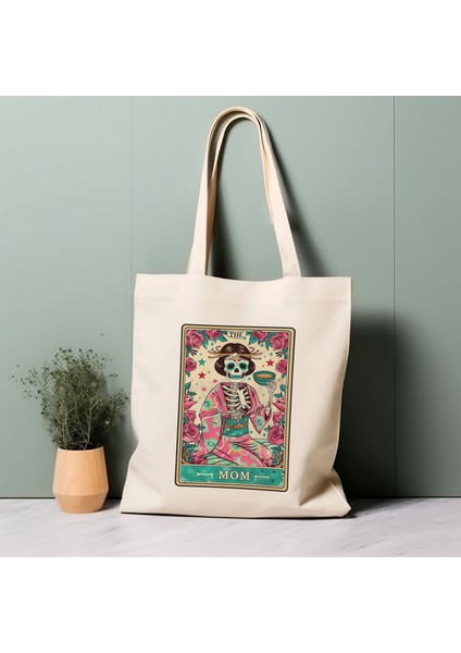Tarot Kartı Tote Çanta, Anne, Iskelet, Anneler Günü Hediyesi %100 Pamuklu Tote Çanta. Çevre Dostu, Estetik Alışveriş Çantası, Ömür Boyu Kullanabileceğiniz Çanta.