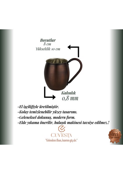 Modern El Yapımı Modern Bakır Bardak Oksit Renk 8X10CM fırsatları