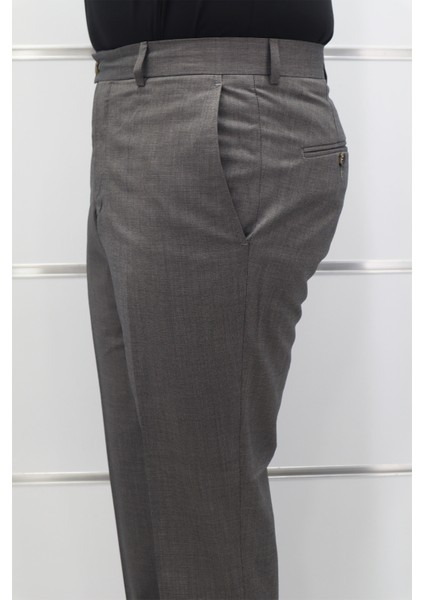 Fistan Store Erkek Kahverengi Düz Yüksek Bel Klasik Kesim Rahat Kalıp Yandan Cepli Boru Paça Büyük Beden Kumaş Pantolon modelleri