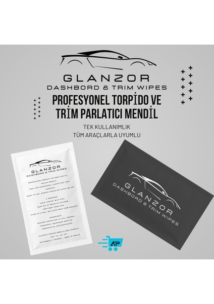 Glanzor Tek Kullanımlık Torpido ve Trim Parlatıcı Mendil – Plastik Parça Bakım, Uv Koruyucu, Restore Edici 10 Adet