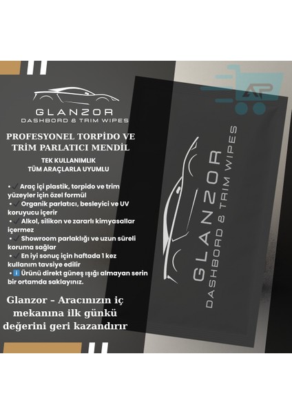 Glanzor Tek Kullanımlık Torpido ve Trim Parlatıcı Mendil – Plastik Parça Bakım, Uv Koruyucu, Restore Edici 10 Adet fırsatları