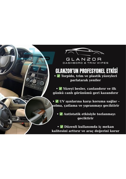 Glanzor Tek Kullanımlık Torpido ve Trim Parlatıcı Mendil – Plastik Parça Bakım, Uv Koruyucu, Restore Edici 10 Adet indirimleri