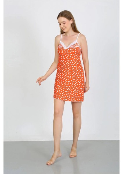 - Kadın Penye Ip Askılı Beyaz Puantiyeli Gecelik Turuncu indirimleri