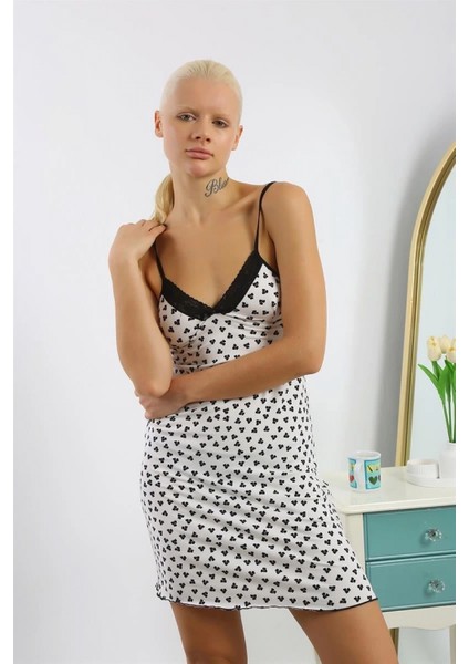 - Kadın Penye Desenli Ip Askılı Gecelik modelleri