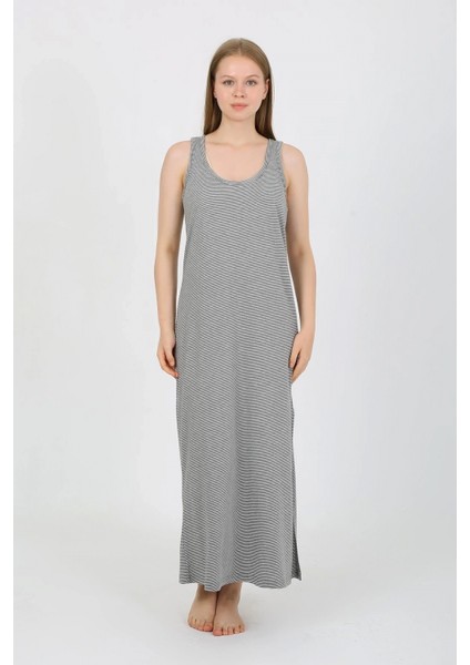 - Kadın Kalın Askılı Yırtmaçlı Uzun Gri Gecelik fiyatları