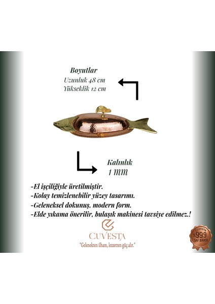 Modern El Yapımı Bakır Balık Servis Tabağı 50CM indirimleri