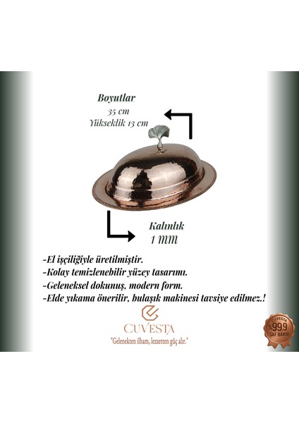 El Yapımı Zarif Bakır Kırmızı Sunumluk 35CM fırsatları