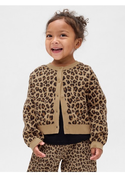 Kız Bebek Kahverengi Leopar Desenli Hırka