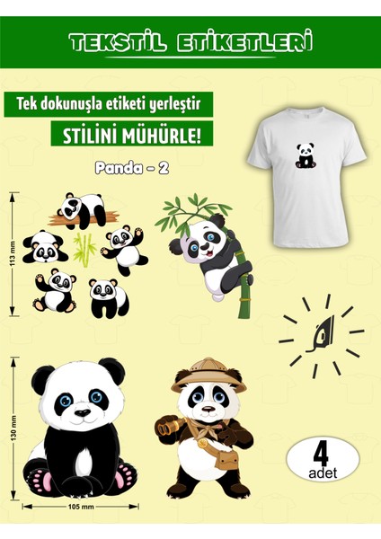 Ütü ile Yapışan Kıyafet Etiketi Panda Serisi 4lü Set