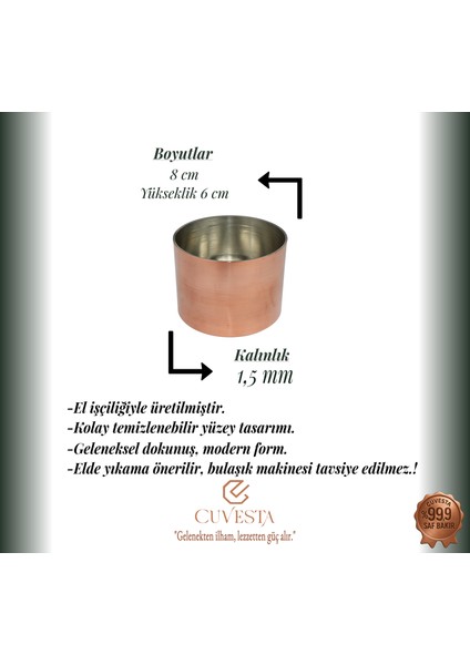 El Yapımı Modern Bakır Sufle ve Sütlaç Kabı 8×6cm indirimleri