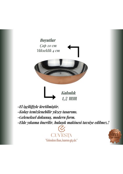 El Yapımı Bakır Tabak Sağlıklı ve Modern Sunumlar Için 20X4CM indirimleri