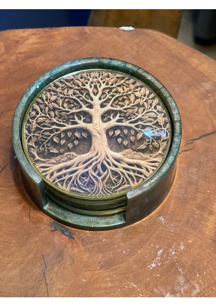 Epoksi & Gerçek Ahşap 5’li Yaşam Ağacı Bardak Altlığı Seti | El Yapımı Dekoratif Set | Doğal & Şık Hediye modelleri